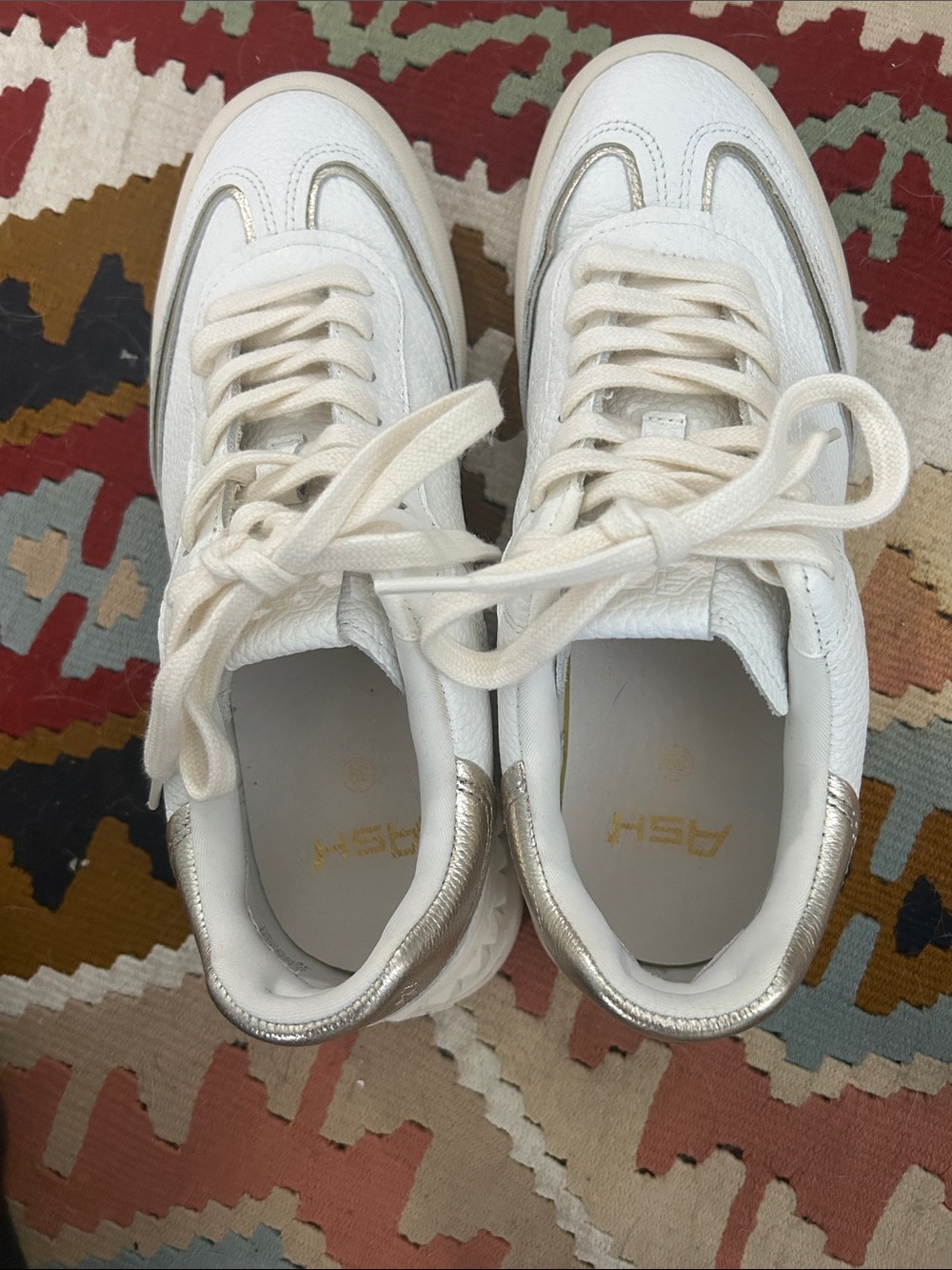 Ash White Sneakers with Silver Trim